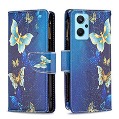 Leather Case Stands Fashionable Pattern Flip Cover Holder B04F for Oppo A96 4G Blue
