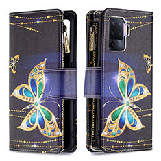 Leather Case Stands Fashionable Pattern Flip Cover Holder B04F for Oppo F19 Pro Black
