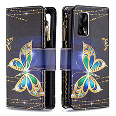 Leather Case Stands Fashionable Pattern Flip Cover Holder B04F for Oppo F19s Black