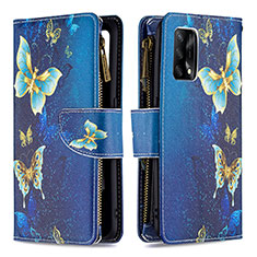 Leather Case Stands Fashionable Pattern Flip Cover Holder B04F for Oppo F19s Blue