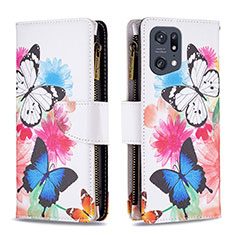 Leather Case Stands Fashionable Pattern Flip Cover Holder B04F for Oppo Find X5 Pro 5G Colorful