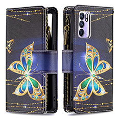 Leather Case Stands Fashionable Pattern Flip Cover Holder B04F for Oppo Reno6 5G Black