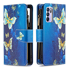 Leather Case Stands Fashionable Pattern Flip Cover Holder B04F for Oppo Reno6 5G Blue