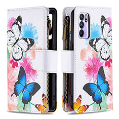 Leather Case Stands Fashionable Pattern Flip Cover Holder B04F for Oppo Reno6 5G Colorful