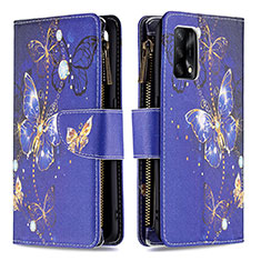 Leather Case Stands Fashionable Pattern Flip Cover Holder B04F for Oppo Reno6 Lite Navy Blue