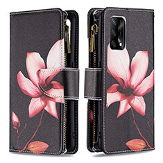 Leather Case Stands Fashionable Pattern Flip Cover Holder B04F for Oppo Reno6 Lite Red