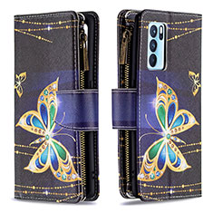 Leather Case Stands Fashionable Pattern Flip Cover Holder B04F for Oppo Reno6 Pro 5G India Black