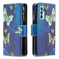 Leather Case Stands Fashionable Pattern Flip Cover Holder B04F for Oppo Reno6 Pro 5G India Blue