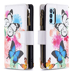 Leather Case Stands Fashionable Pattern Flip Cover Holder B04F for Oppo Reno6 Pro 5G India Colorful