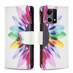 Leather Case Stands Fashionable Pattern Flip Cover Holder B04F for Oppo Reno7 4G Mixed