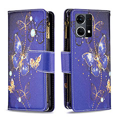 Leather Case Stands Fashionable Pattern Flip Cover Holder B04F for Oppo Reno7 4G Navy Blue