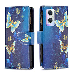 Leather Case Stands Fashionable Pattern Flip Cover Holder B04F for Oppo Reno7 Lite 5G Blue