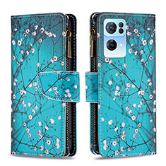 Leather Case Stands Fashionable Pattern Flip Cover Holder B04F for Oppo Reno7 Pro 5G Cyan