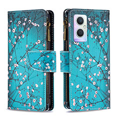 Leather Case Stands Fashionable Pattern Flip Cover Holder B04F for Oppo Reno8 Lite 5G Cyan