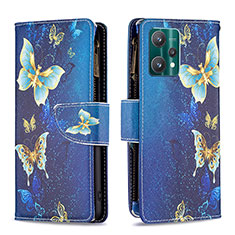 Leather Case Stands Fashionable Pattern Flip Cover Holder B04F for Realme 9 5G Blue