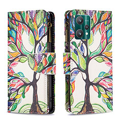 Leather Case Stands Fashionable Pattern Flip Cover Holder B04F for Realme 9 5G Green