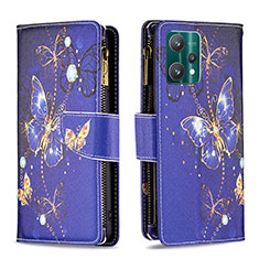 Leather Case Stands Fashionable Pattern Flip Cover Holder B04F for Realme 9 5G Navy Blue