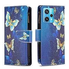 Leather Case Stands Fashionable Pattern Flip Cover Holder B04F for Realme 9 Pro+ Plus 5G Blue
