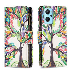 Leather Case Stands Fashionable Pattern Flip Cover Holder B04F for Realme 9i 4G Green