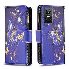 Leather Case Stands Fashionable Pattern Flip Cover Holder B04F for Realme GT Neo3 5G Navy Blue