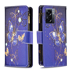 Leather Case Stands Fashionable Pattern Flip Cover Holder B04F for Realme V23 5G Navy Blue
