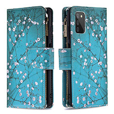 Leather Case Stands Fashionable Pattern Flip Cover Holder B04F for Samsung Galaxy A02s Cyan