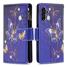 Leather Case Stands Fashionable Pattern Flip Cover Holder B04F for Samsung Galaxy A04s Navy Blue