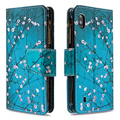 Leather Case Stands Fashionable Pattern Flip Cover Holder B04F for Samsung Galaxy A10 Cyan