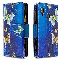 Leather Case Stands Fashionable Pattern Flip Cover Holder B04F for Samsung Galaxy A20 Blue