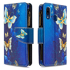 Leather Case Stands Fashionable Pattern Flip Cover Holder B04F for Samsung Galaxy A20e Blue