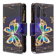 Leather Case Stands Fashionable Pattern Flip Cover Holder B04F for Samsung Galaxy A21 Black