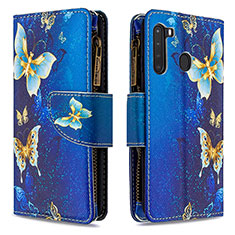 Leather Case Stands Fashionable Pattern Flip Cover Holder B04F for Samsung Galaxy A21 Blue