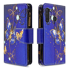 Leather Case Stands Fashionable Pattern Flip Cover Holder B04F for Samsung Galaxy A21 Navy Blue