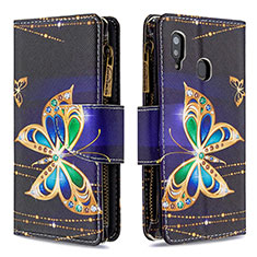 Leather Case Stands Fashionable Pattern Flip Cover Holder B04F for Samsung Galaxy A30 Black