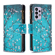 Leather Case Stands Fashionable Pattern Flip Cover Holder B04F for Samsung Galaxy A33 5G Cyan
