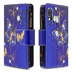 Leather Case Stands Fashionable Pattern Flip Cover Holder B04F for Samsung Galaxy A40 Navy Blue