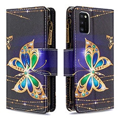 Leather Case Stands Fashionable Pattern Flip Cover Holder B04F for Samsung Galaxy A41 Black