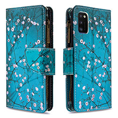 Leather Case Stands Fashionable Pattern Flip Cover Holder B04F for Samsung Galaxy A41 Cyan