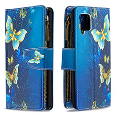 Leather Case Stands Fashionable Pattern Flip Cover Holder B04F for Samsung Galaxy A42 5G Blue