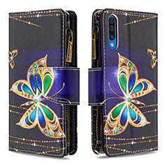 Leather Case Stands Fashionable Pattern Flip Cover Holder B04F for Samsung Galaxy A50 Black