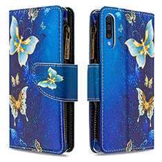 Leather Case Stands Fashionable Pattern Flip Cover Holder B04F for Samsung Galaxy A50 Blue