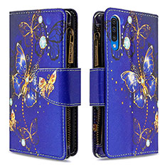 Leather Case Stands Fashionable Pattern Flip Cover Holder B04F for Samsung Galaxy A50 Navy Blue