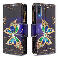 Leather Case Stands Fashionable Pattern Flip Cover Holder B04F for Samsung Galaxy A50S Black