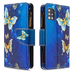 Leather Case Stands Fashionable Pattern Flip Cover Holder B04F for Samsung Galaxy A51 4G Blue