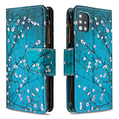 Leather Case Stands Fashionable Pattern Flip Cover Holder B04F for Samsung Galaxy A51 4G Cyan