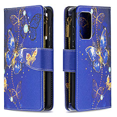 Leather Case Stands Fashionable Pattern Flip Cover Holder B04F for Samsung Galaxy A52 5G Navy Blue