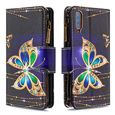 Leather Case Stands Fashionable Pattern Flip Cover Holder B04F for Samsung Galaxy A70 Black