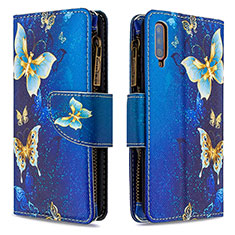 Leather Case Stands Fashionable Pattern Flip Cover Holder B04F for Samsung Galaxy A70 Blue