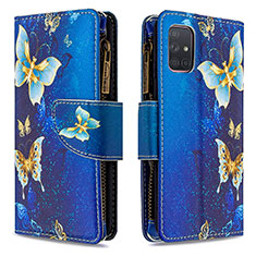 Leather Case Stands Fashionable Pattern Flip Cover Holder B04F for Samsung Galaxy A71 4G A715 Blue