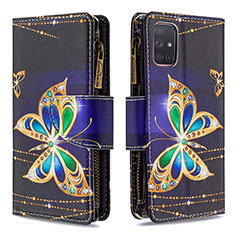 Leather Case Stands Fashionable Pattern Flip Cover Holder B04F for Samsung Galaxy A71 5G Black